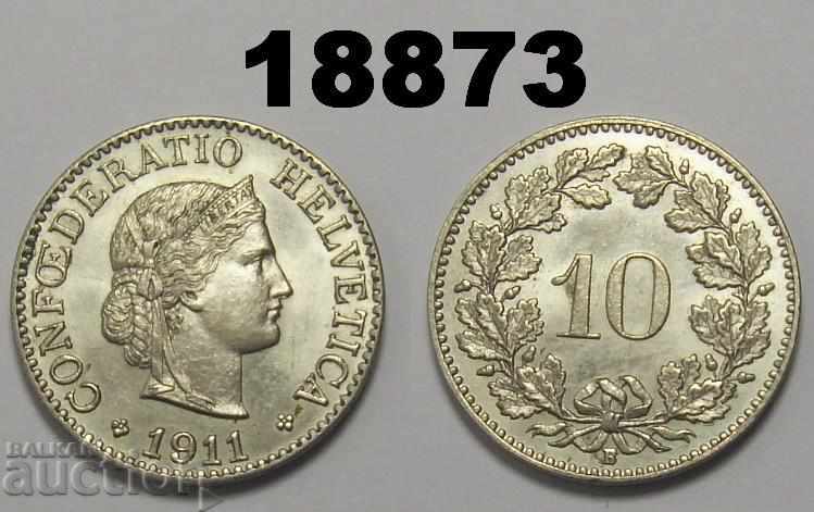 Швейцария 10 рапен 1911 AU/UNC Прекрасна