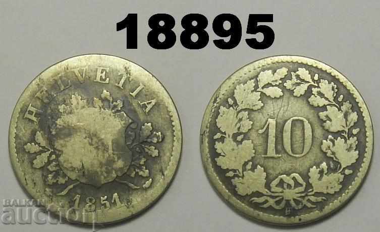 Ελβετία 10 βιασμός 1851 Σπάνιο νόμισμα