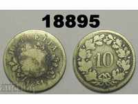 Ελβετία 10 βιασμός 1851 Σπάνιο νόμισμα
