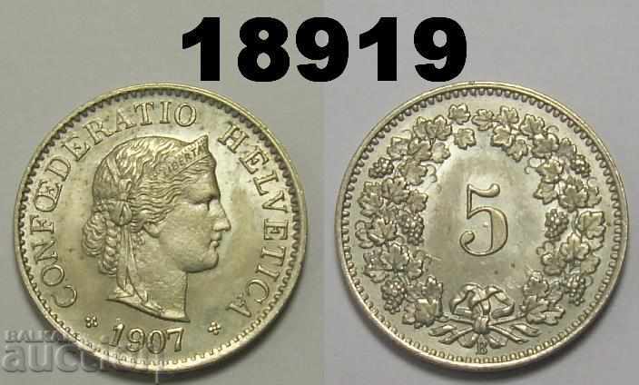 Moneda Elveția 5 rapen 1907 AU/UNC