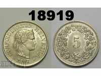 Moneda Elveția 5 rapen 1907 AU/UNC