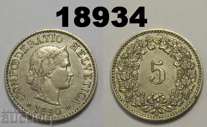 Elveția 5 rapen 1890 Monedă rară