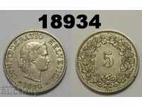 Elveția 5 rapen 1890 Monedă rară