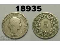 Switzerland 5 Rape 1889 Rare coin