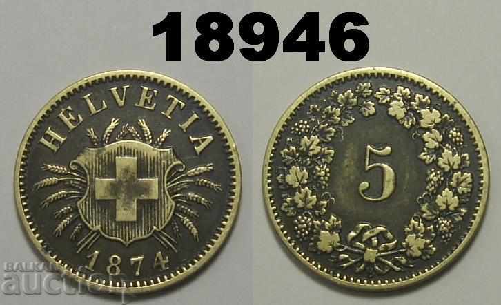 Moneda de 5 rapen Elveția 1874