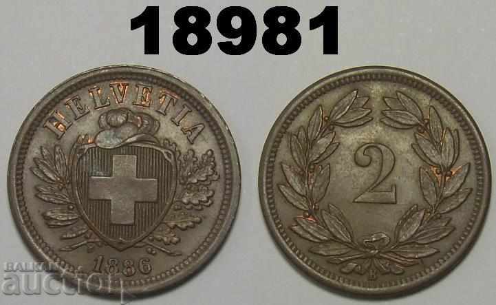 Elveția 2 rapen 1886 UNC! monedă