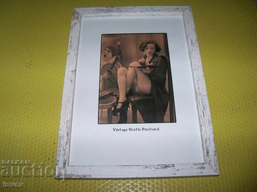 Framed reproduction of an old erotic postcard 1