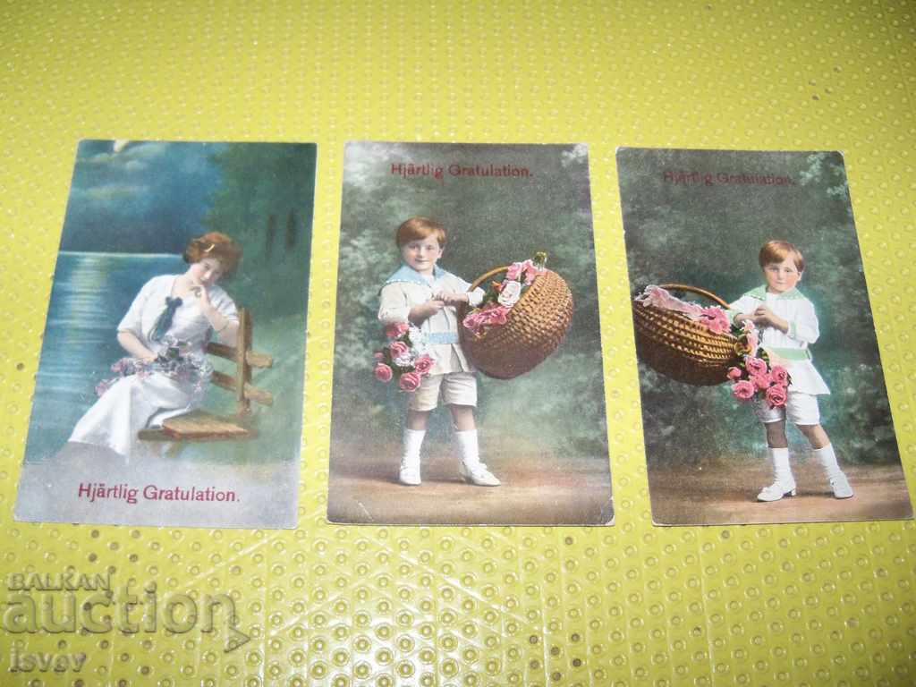 Лот от 3 стари романтични пощенски картички преди 1944г.