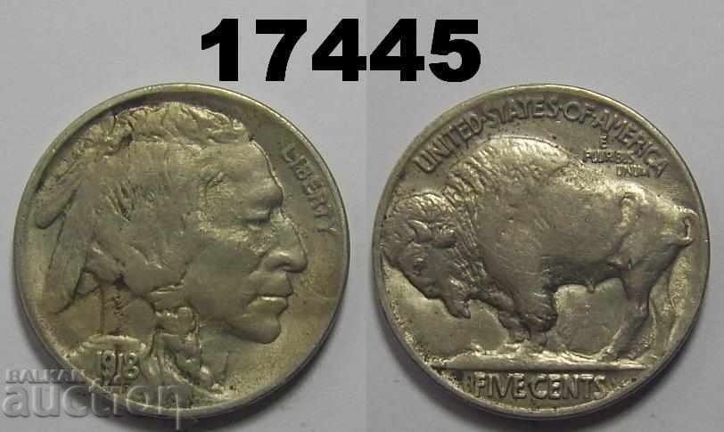 САЩ 5 цента монета Buffalo 1918 XF