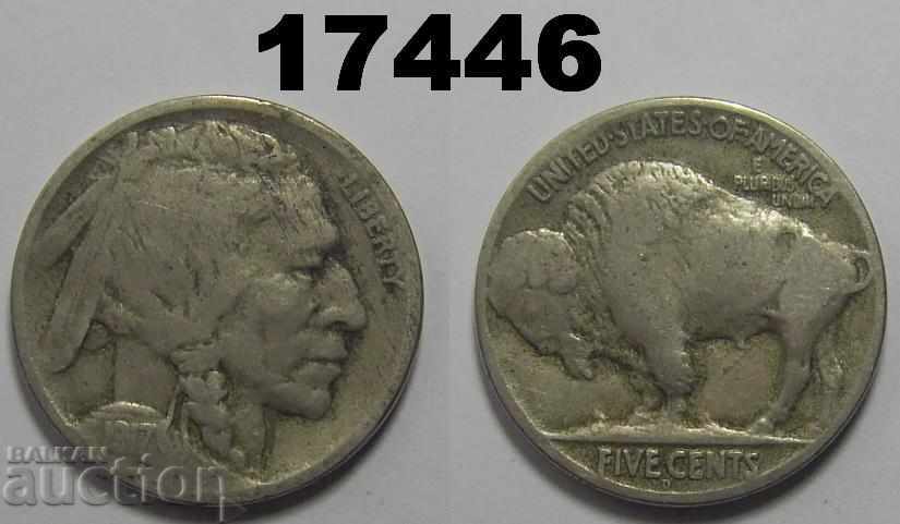 САЩ 5 цента монета Buffalo 1917 D Рядка!