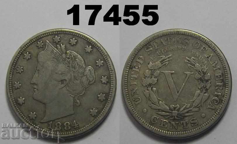 United States 5 cent coin Liberty 1884