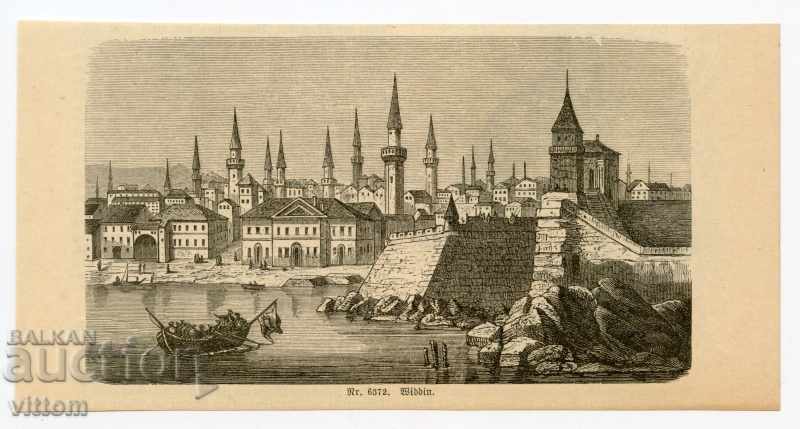 Gravura Vidin Cetatea secolului al XIX-lea moscheea Dunării