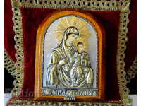 Antique icon of the Holy Mother of God Sumela, mother-of-pearl, gilded.