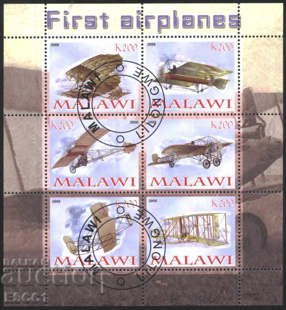 Клеймовани марки в малък лист Авиасция Самолети 2008 Малави