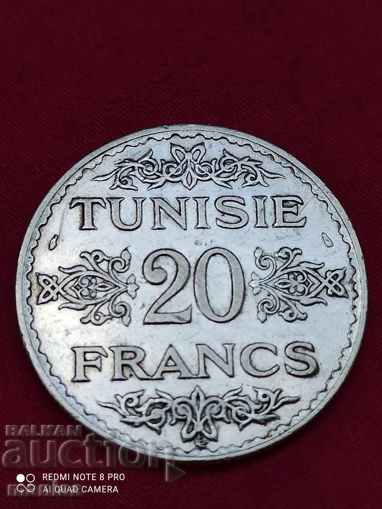 20 silver francs Tunisia 1934