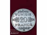 20 silver francs Tunisia 1934
