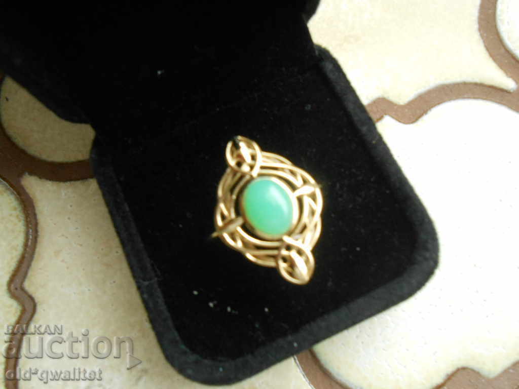 INEL DE AUR SUPERBAT, aur 375 cu Crisopraza naturala - 5 INEL DE AUR SUPERBAT, aur 375 cu Crisopraza naturala - 5