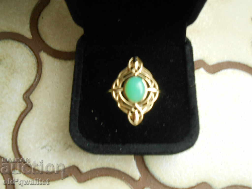 INEL DE AUR SUPERBAT, aur 375 cu Crisopraza naturala - 6 INEL DE AUR SUPERBAT, aur 375 cu Crisopraza naturala - 6