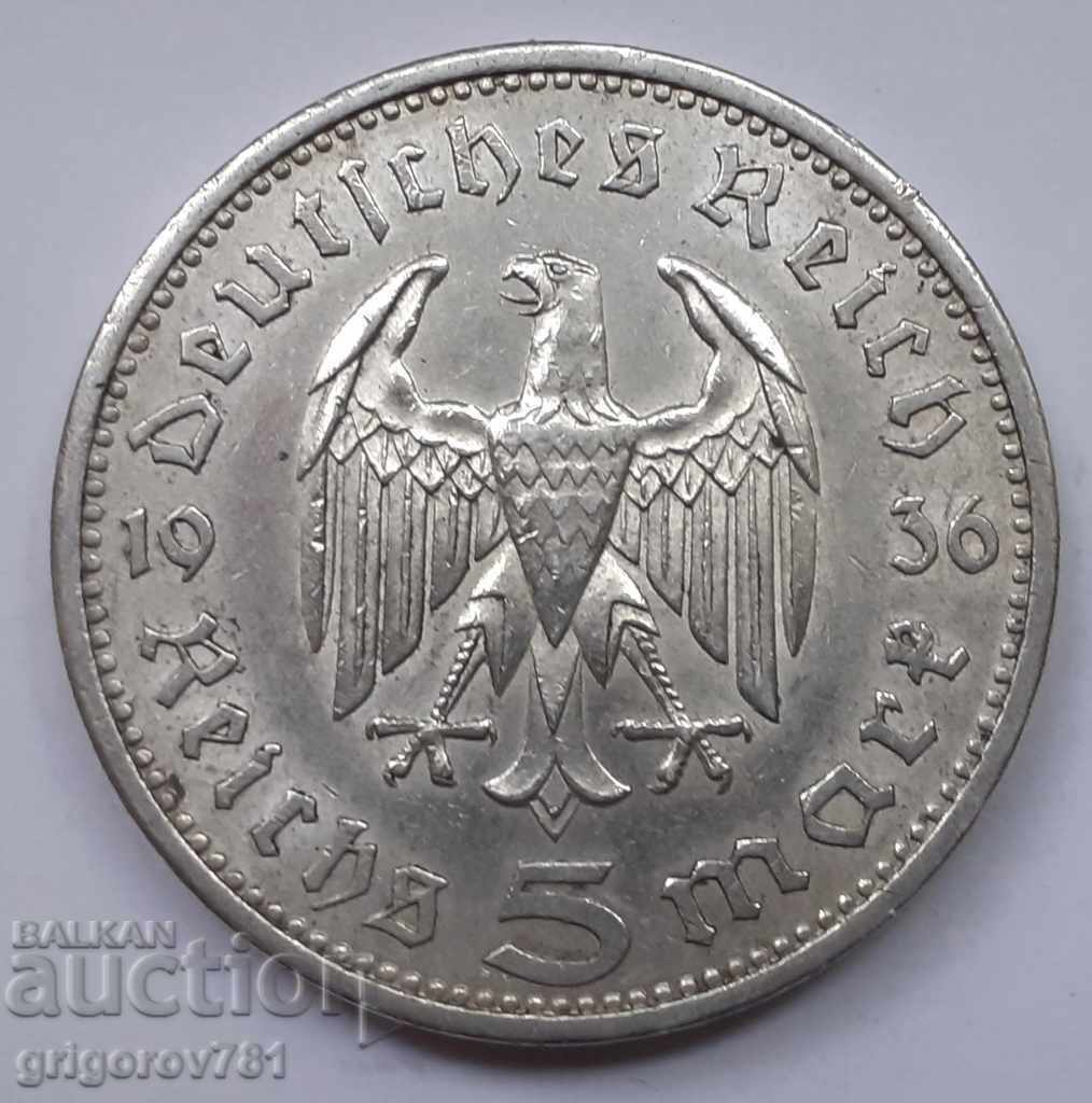 5 marci de argint Germania 1936 A III Reich Moneda de argint #59