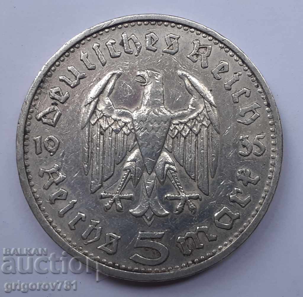 5 Mark Silver Germany 1935 G III Reich Silver Coin #27