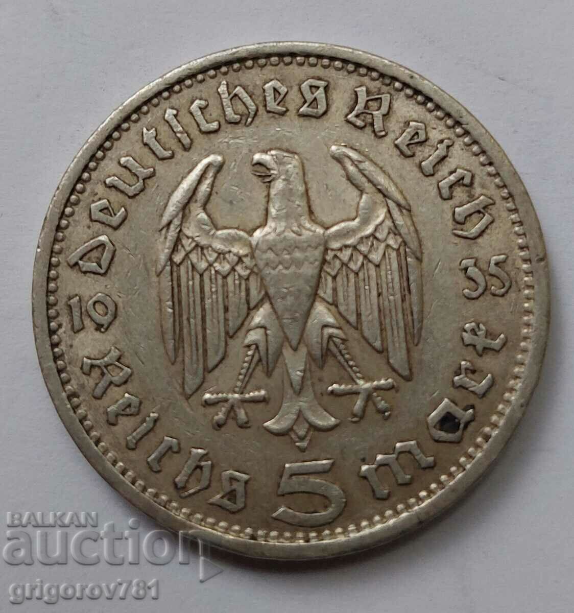 5 mărci de argint Germania 1935 A III Reich Moneda de argint #96