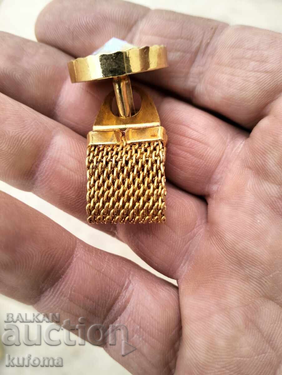 Old gold-plated cufflinks with stones - 7