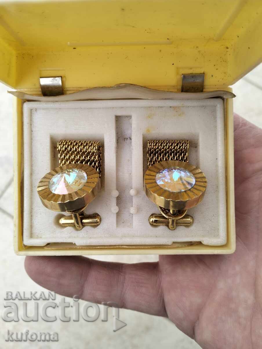 Old gold-plated cufflinks with stones