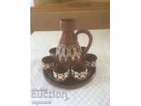 CERAMICĂ DE TROIAN DIN ANII '70 CANĂ PAHAR FARFURIE GLAZURĂ SERVICIU
