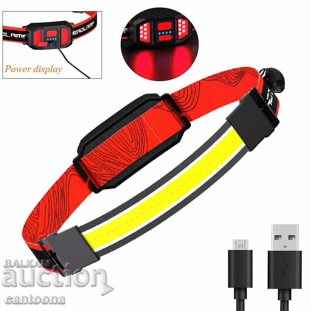 Panoramic strip LED headlamp TM-G13 with USB charging, 3 modes with price 16.99 BGN | € 8.69