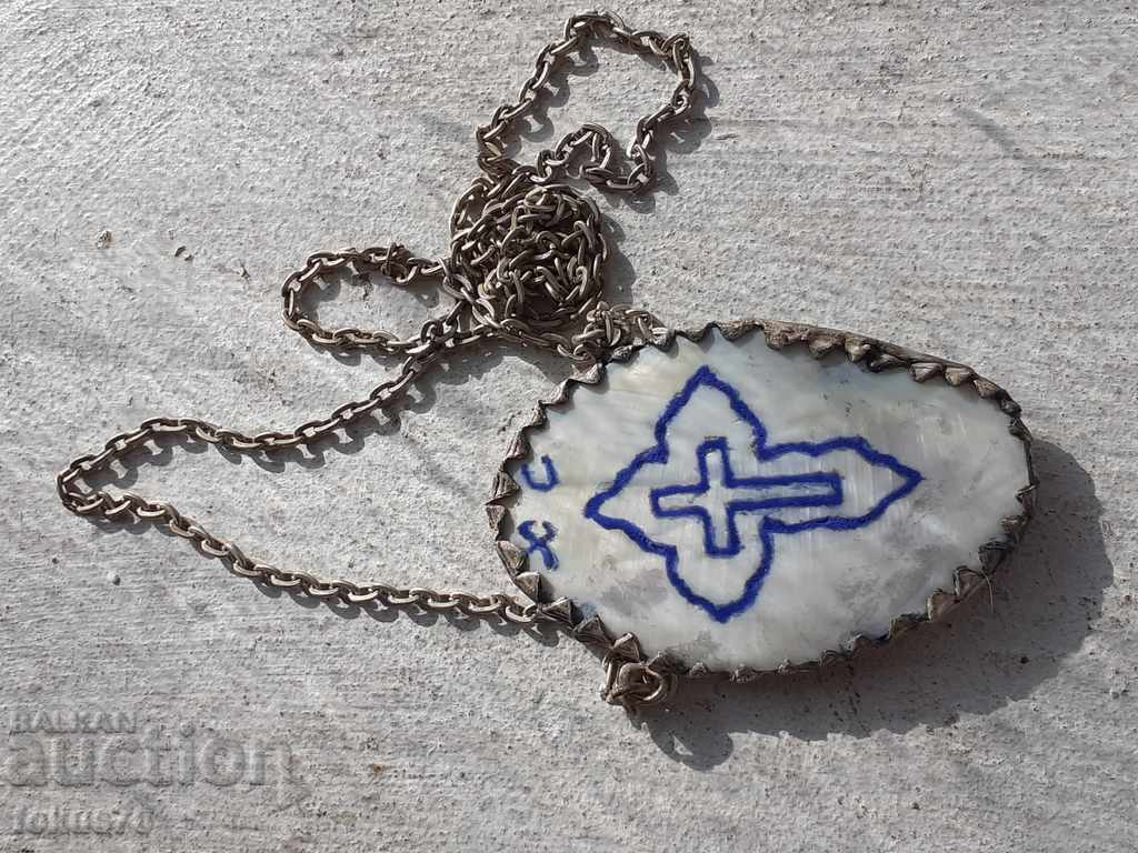 Auction Silver-plated medallion with mother-of-pearl cross religion amulet panagia Auction Silver-plated medallion with mother-of-pearl cross religion amulet panagia