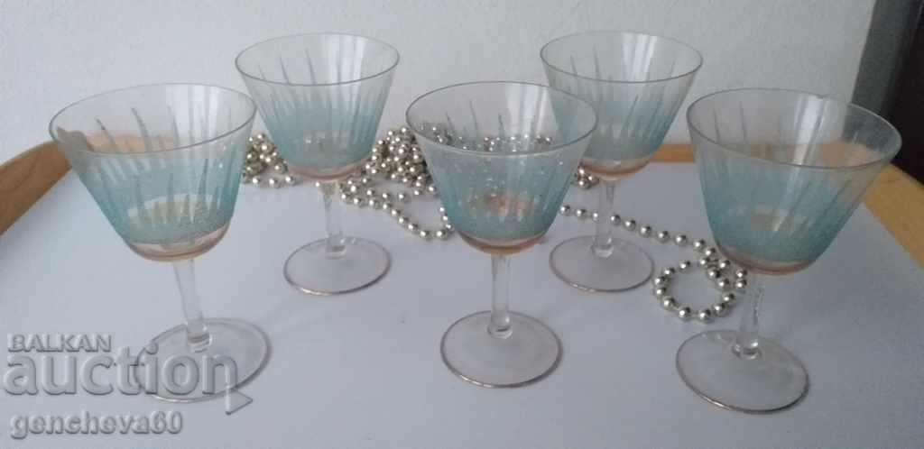 Ретро чаши за вино с високо столче и емайл - 5