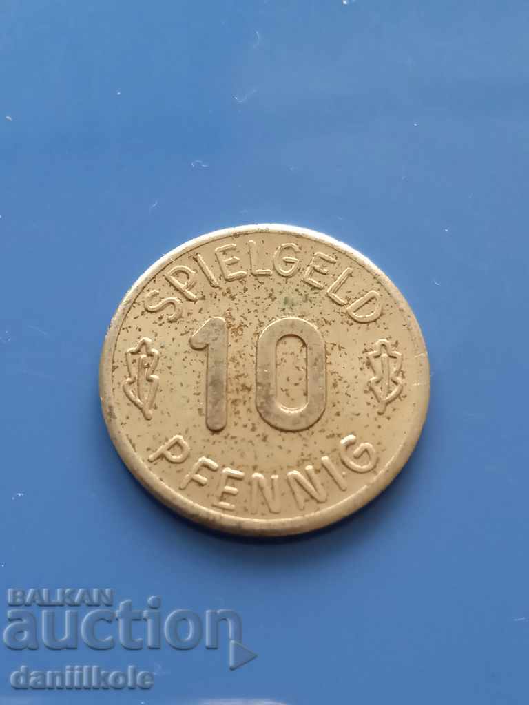 Auction  * $ * Y * $ * SPIELGELD 10 PFENNIG TOKEN - EXCELLENT * $ * Y * $ *