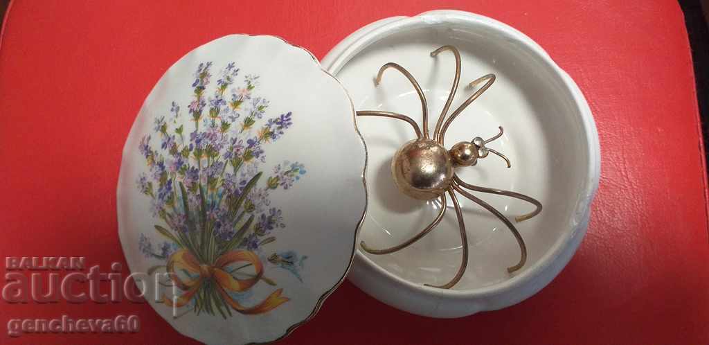 Auction Antique rare brooch "Spider" in a porcelain box Auction Antique rare brooch "Spider" in a porcelain box