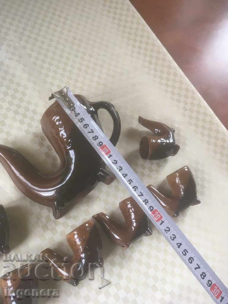 TROYAN CERAMICS FROM THE 70'S JUGS SERVICE FOR BRANDY - 5 TROYAN CERAMICS FROM THE 70'S JUGS SERVICE FOR BRANDY - 5