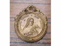 стара старинна малка домашна бронзова икона на Света Тереза