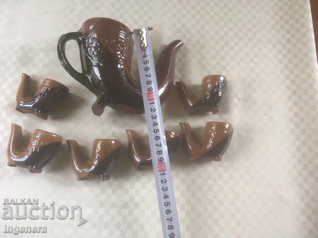 TROYAN CERAMICS FROM THE 70'S JUGS SERVICE FOR BRANDY - 6 TROYAN CERAMICS FROM THE 70'S JUGS SERVICE FOR BRANDY - 6