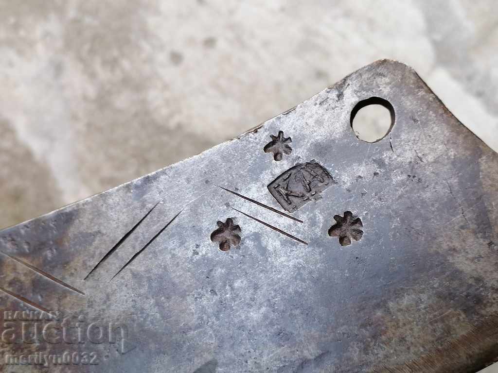 Auction Old forged cleaver with axe stamp, blade, forged iron Auction Old forged cleaver with axe stamp, blade, forged iron