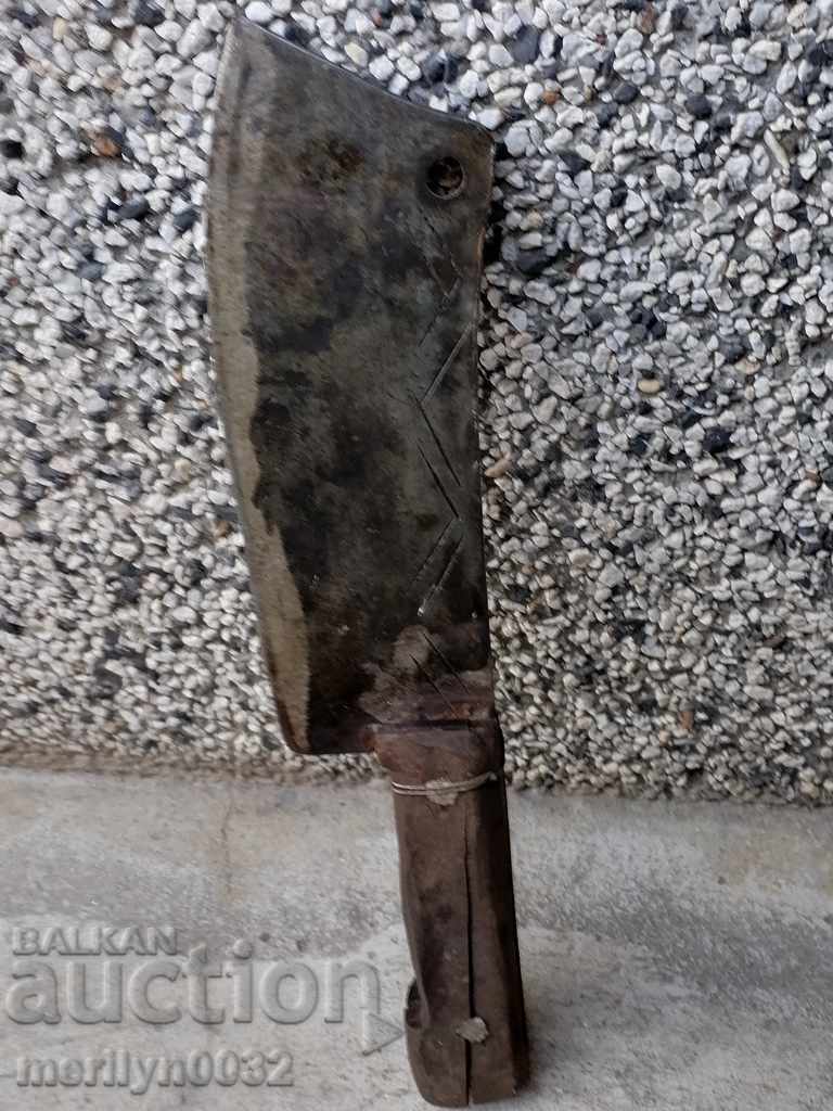 Delivery of Old forged cleaver with axe stamp, blade, forged iron Delivery of Old forged cleaver with axe stamp, blade, forged iron