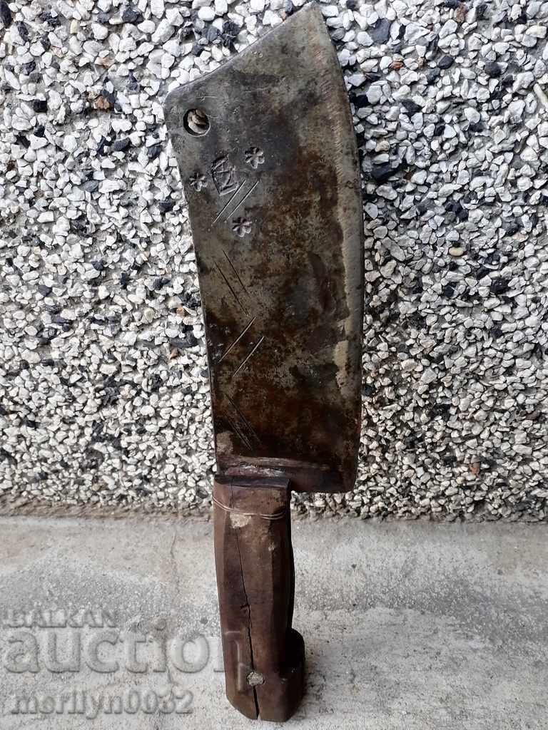 Old forged cleaver with axe stamp, blade, forged iron - 5 Old forged cleaver with axe stamp, blade, forged iron - 5