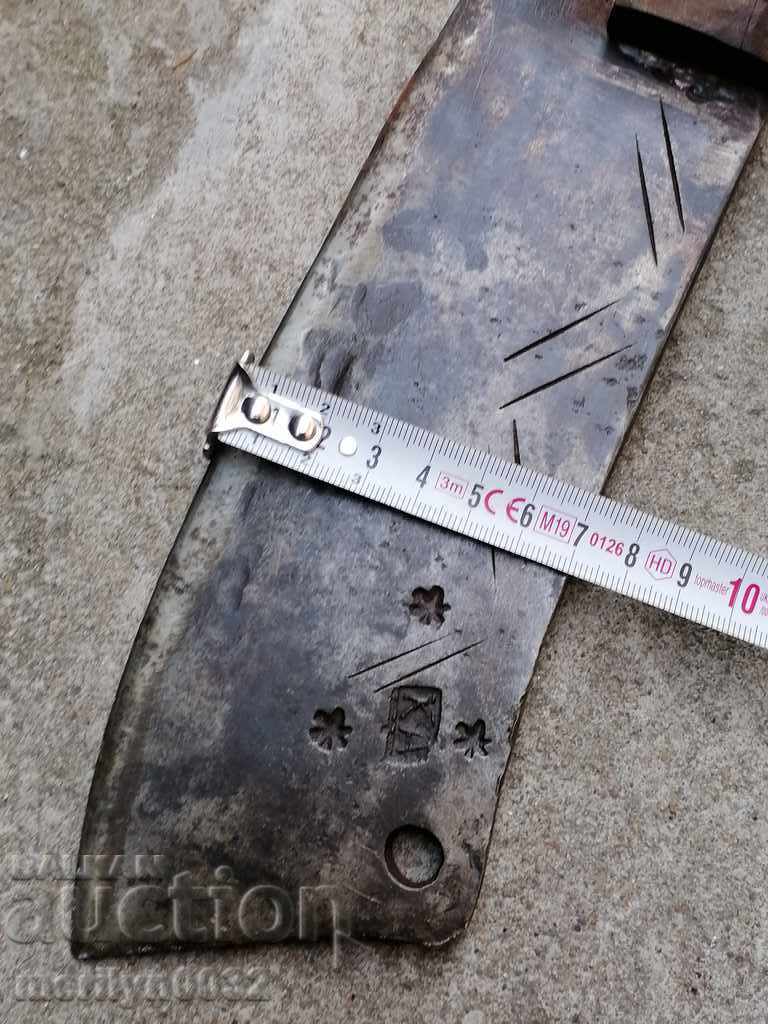 Old forged cleaver with axe stamp, blade, forged iron - 7 Old forged cleaver with axe stamp, blade, forged iron - 7