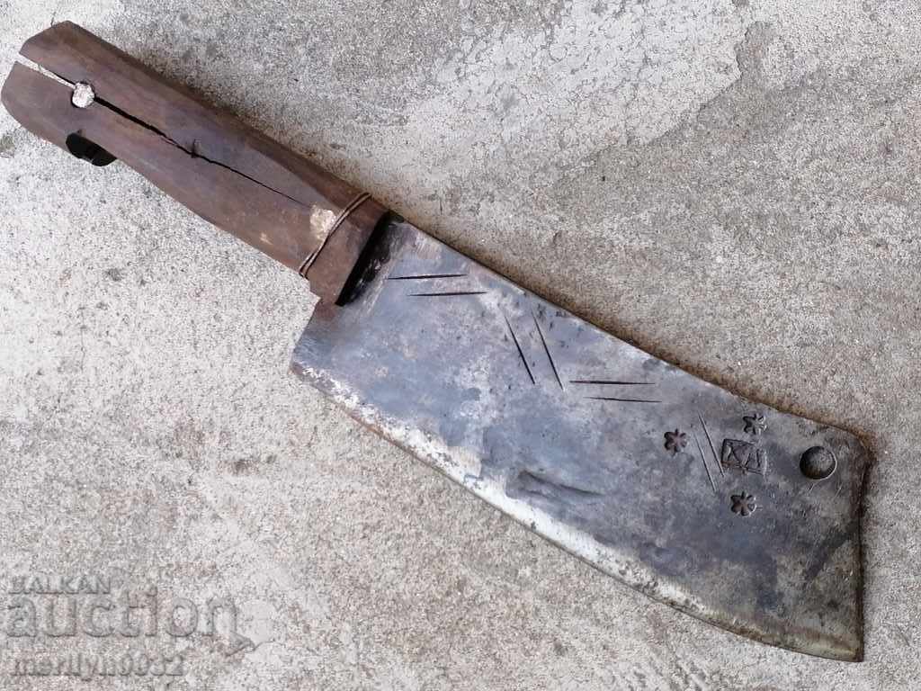 Old forged cleaver with axe stamp, blade, forged iron Old forged cleaver with axe stamp, blade, forged iron