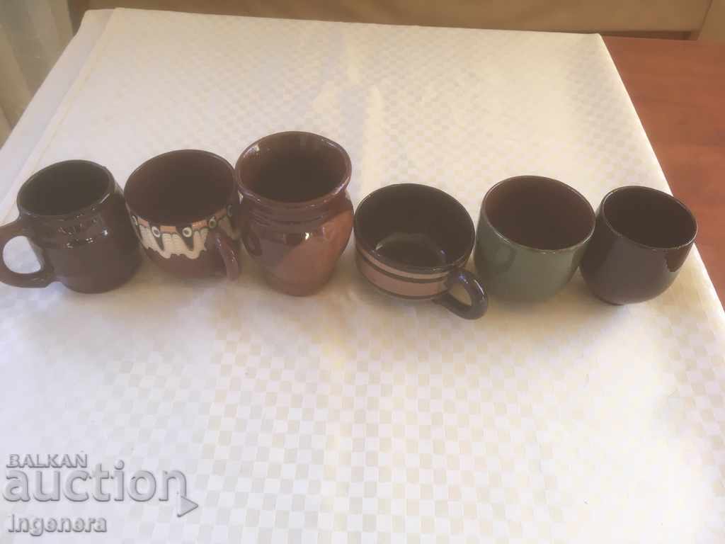 TROYAN CERAMICS FROM THE 70'S GLASSES OF WINE COFFEE DIFFERENT-6 PCS