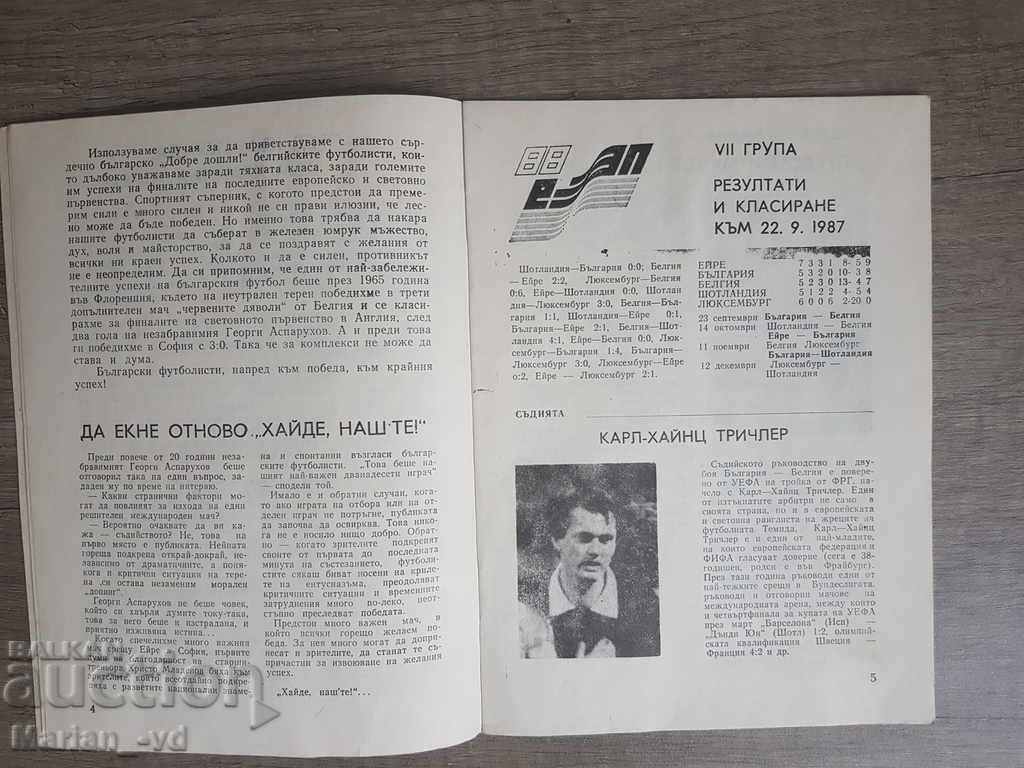 Δημοπρασία Πρόγραμμα ποδοσφαίρου Βουλγαρία-Βέλγιο 1987 Δημοπρασία Πρόγραμμα ποδοσφαίρου Βουλγαρία-Βέλγιο 1987