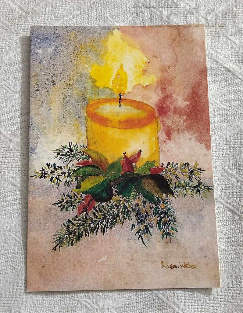 CHRISTMAS MOTIF CARD PAINTED BY THE MOUTH AUTHOR ROSMARY WEBER
