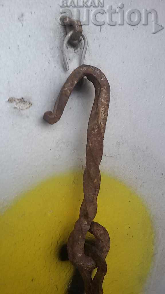 Old forged chain with hook, hearth for hearth chain hook - 7