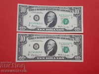 SUA SUA 2 x 10 $ PERECHE EMISIUNE CONSECUTIVA NUMĂR 1969 A aUNC UNC