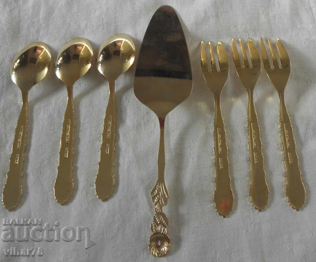 Gold-plated 24 karat cutlery - forks, spoons and spatula - 7 Gold-plated 24 karat cutlery - forks, spoons and spatula - 7