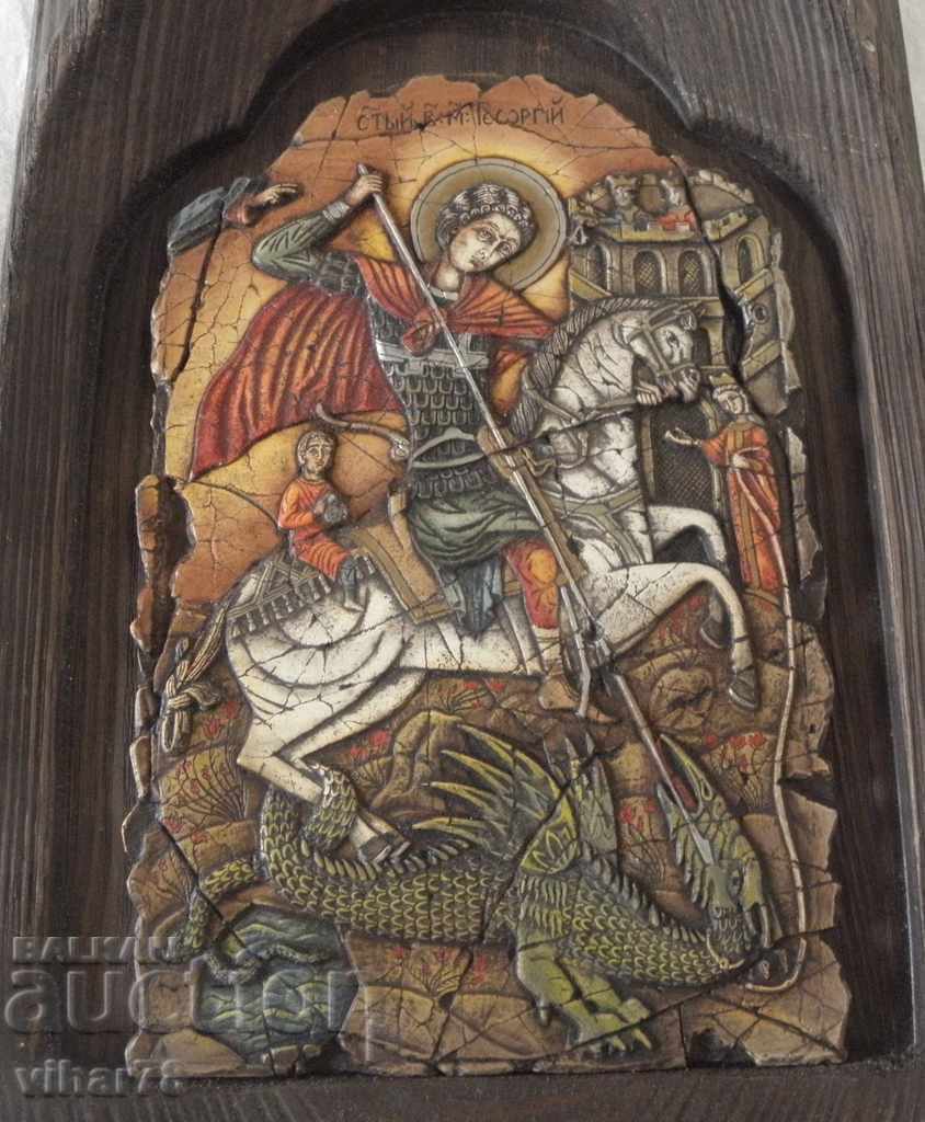 ICON-WOOD CARVING-SAINT GEORGE with price 249.99 BGN | € 127.82
