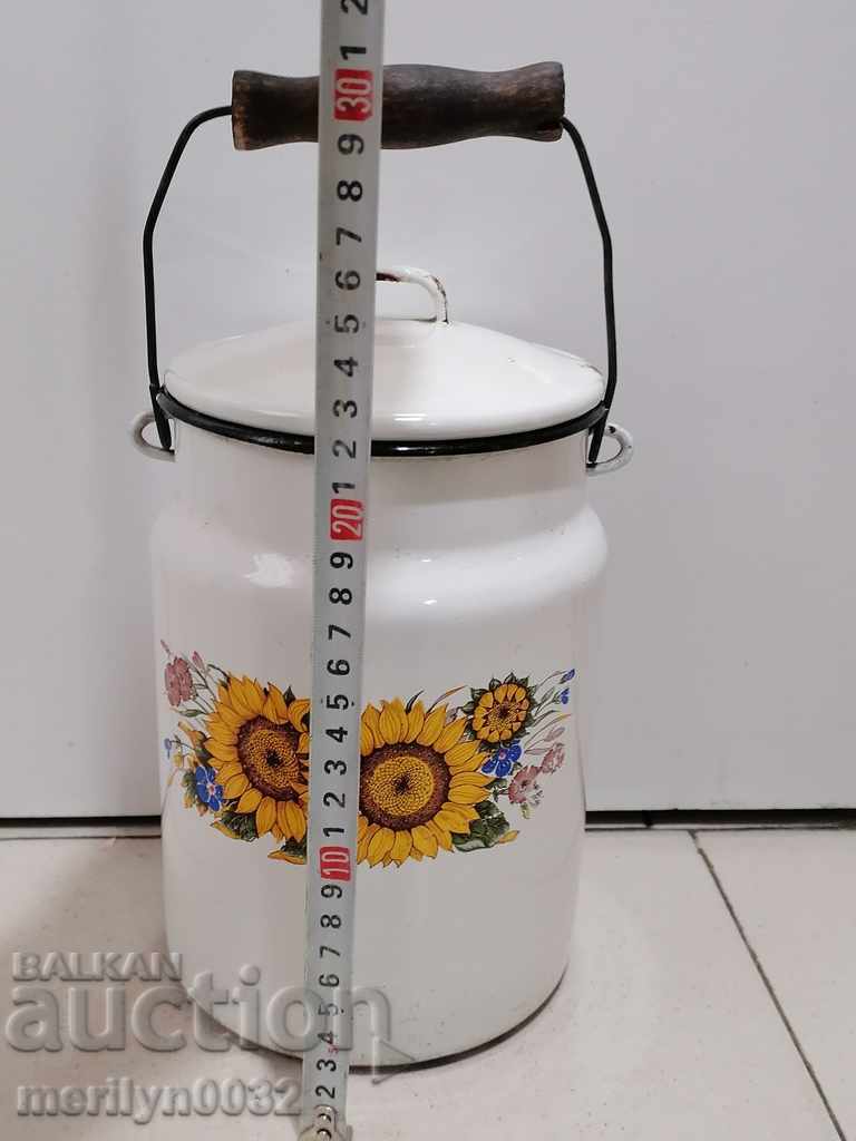 Auction  Soc pitcher enamel lid metal cup pitcher enameled dish