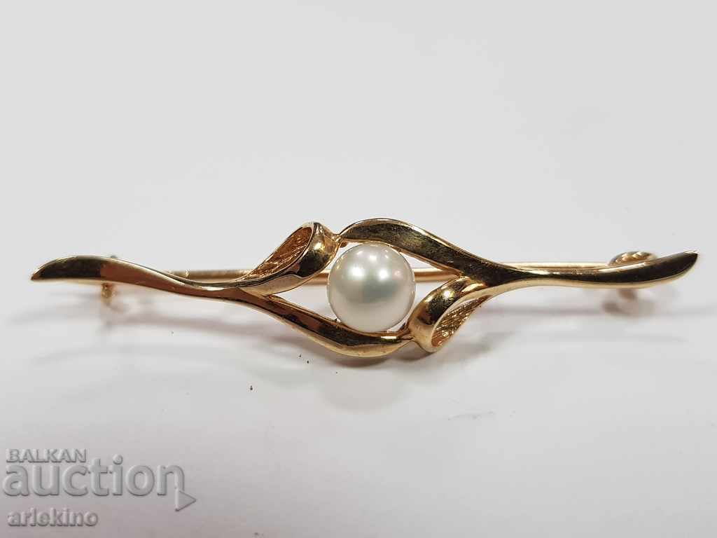 Gold European brooch with pearl 585 BC-14 carats
